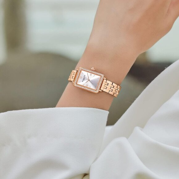 VICTORIA HYDE Womens Elegant Watch Mother Pearl Dial Gold Crystal Leather Band - Picture 5 of 6